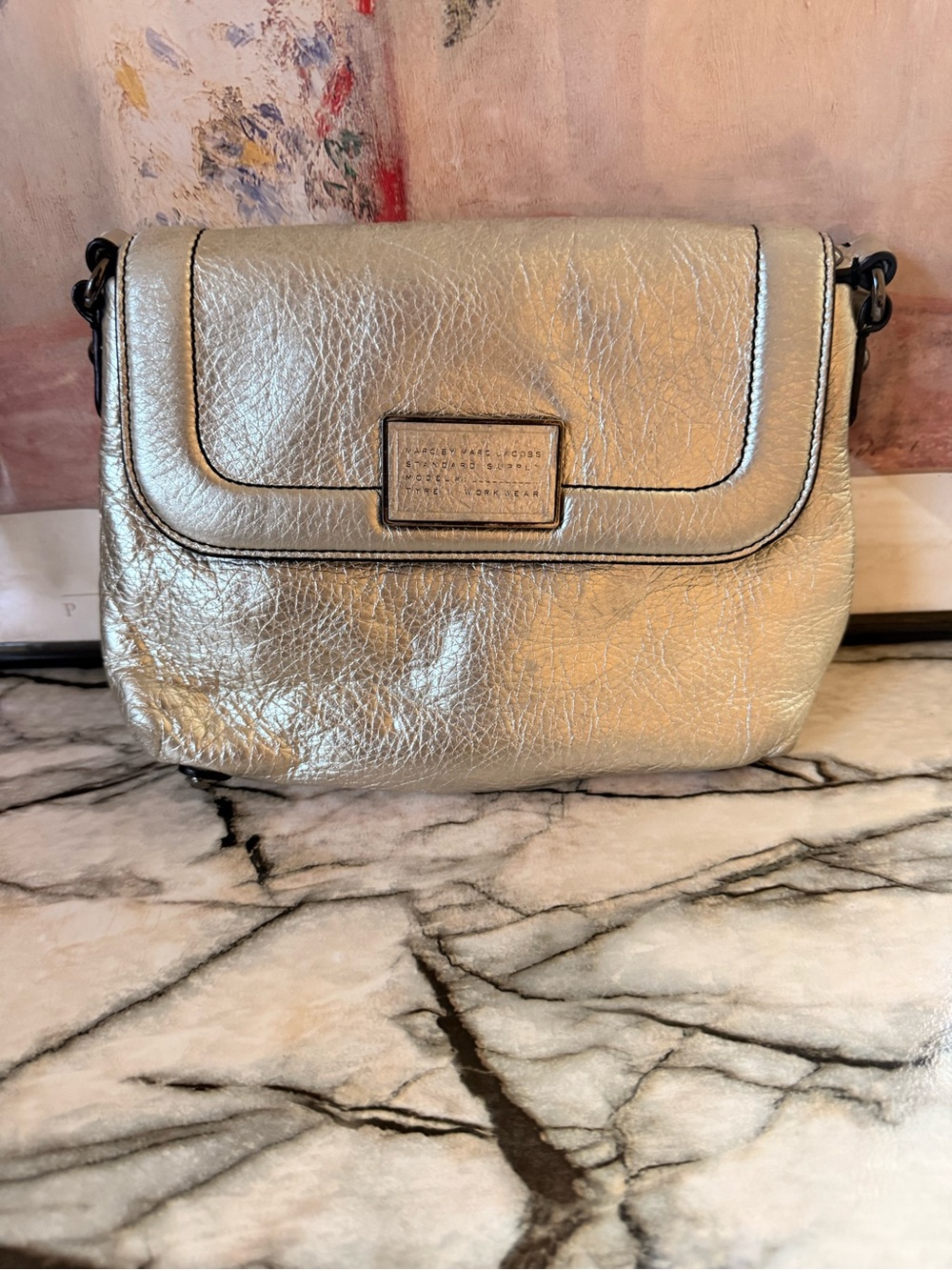 Marc Jacobs Silver Metallic Leather Crossbody